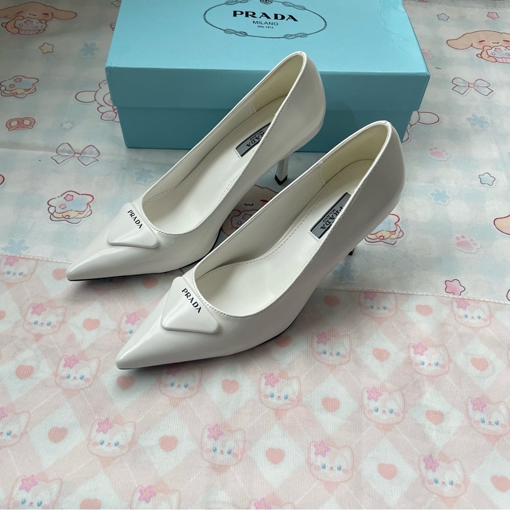 Prada White Patent Leather Pointed-Toe Pumps - Picture 4 of 8